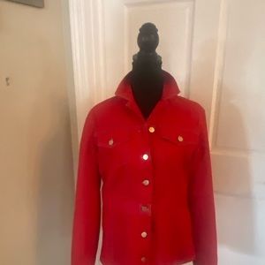 Great Tailored red denim. Stretch jacket with silver buttons by Evan Picone